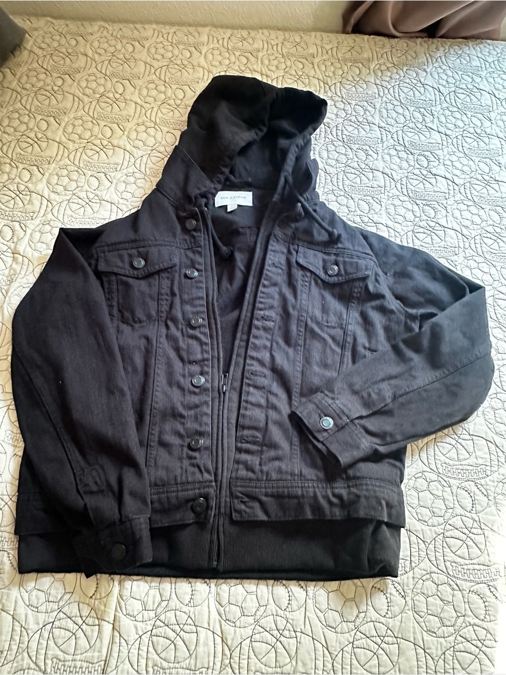 Sun + Stone Black Hooded Bomber Jacket Size L